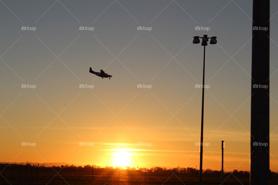 airplane Sunset Landing