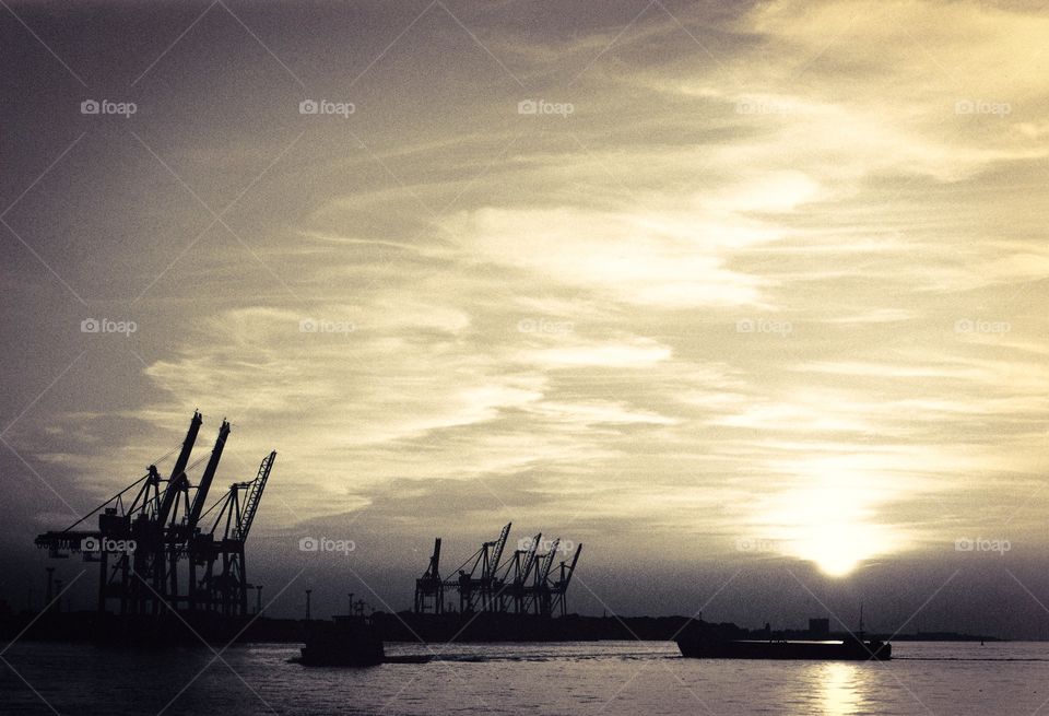 Sunset captured at Hamburg Harbour in Germany 