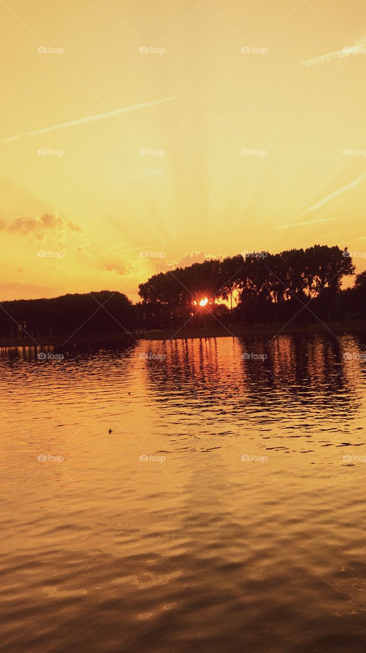 Sunset in lake in Amsterdam 