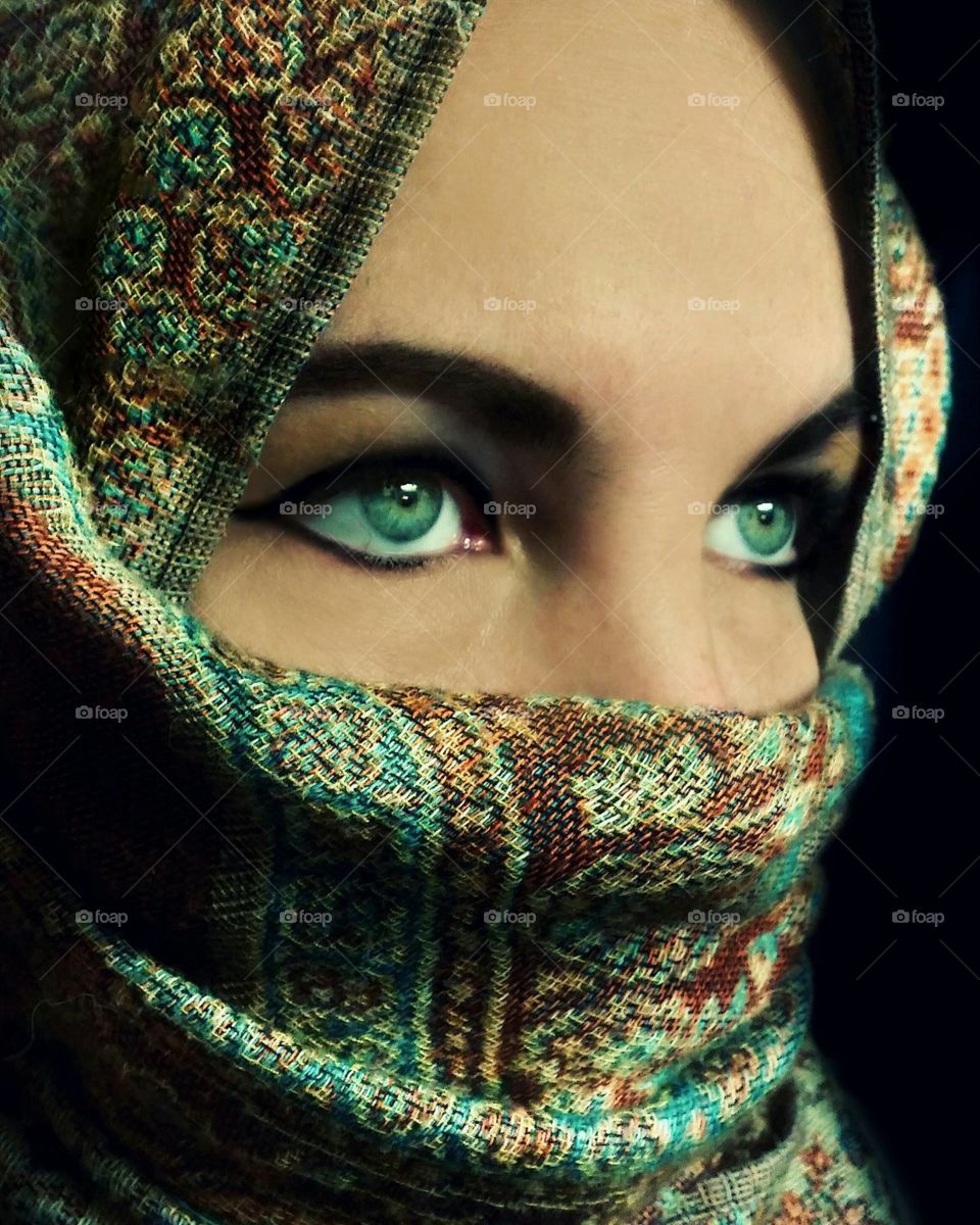 Eyes are the Windows, Powerful, Beautiful woman in a headscarf 