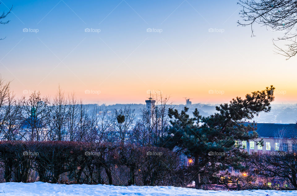 Lviv cityscape during the sunset