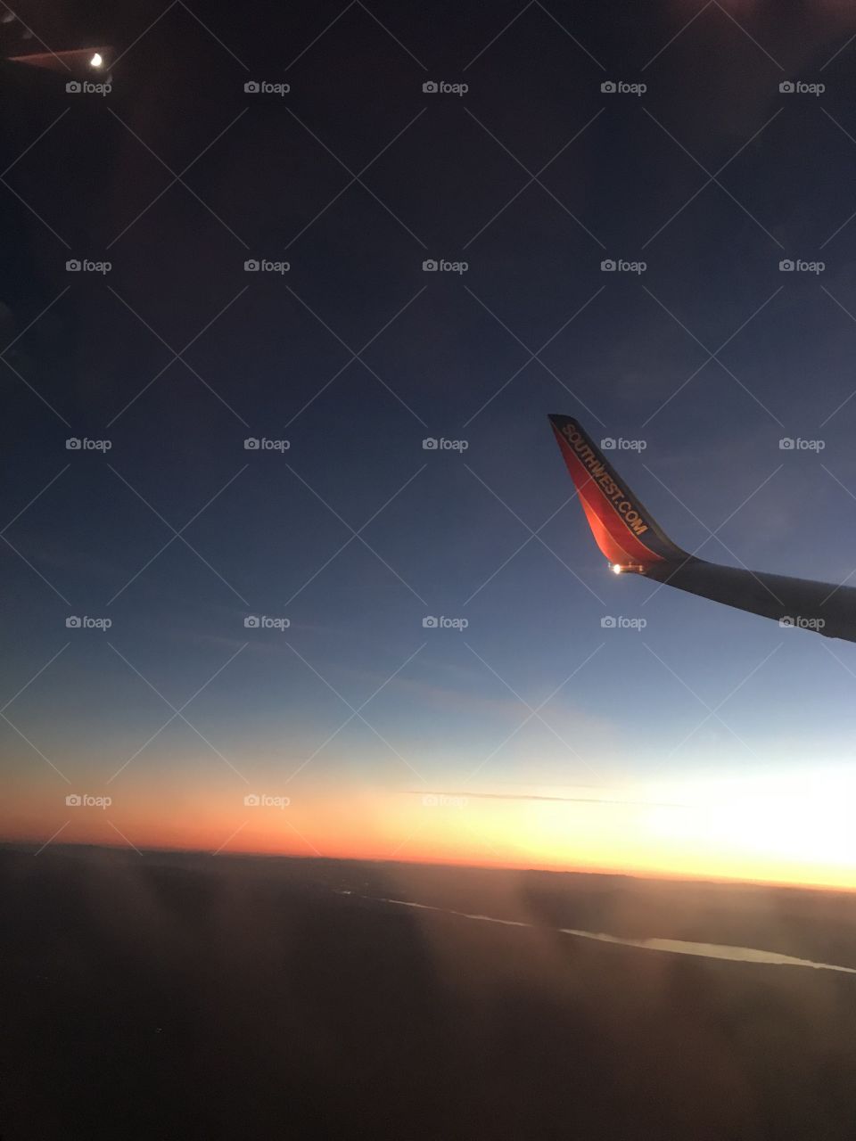 Passenger View Traveling Southwest Airlines Sunset 
