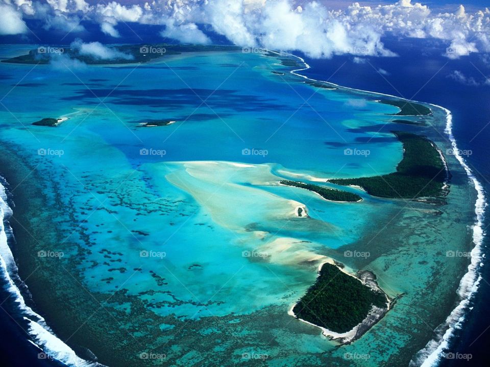 Aerial View of Aitutaki Island, Cook Islands