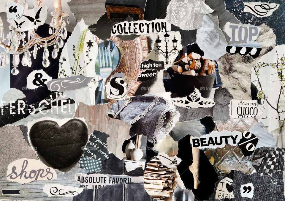 Creative Collage mood board made of pieces paper