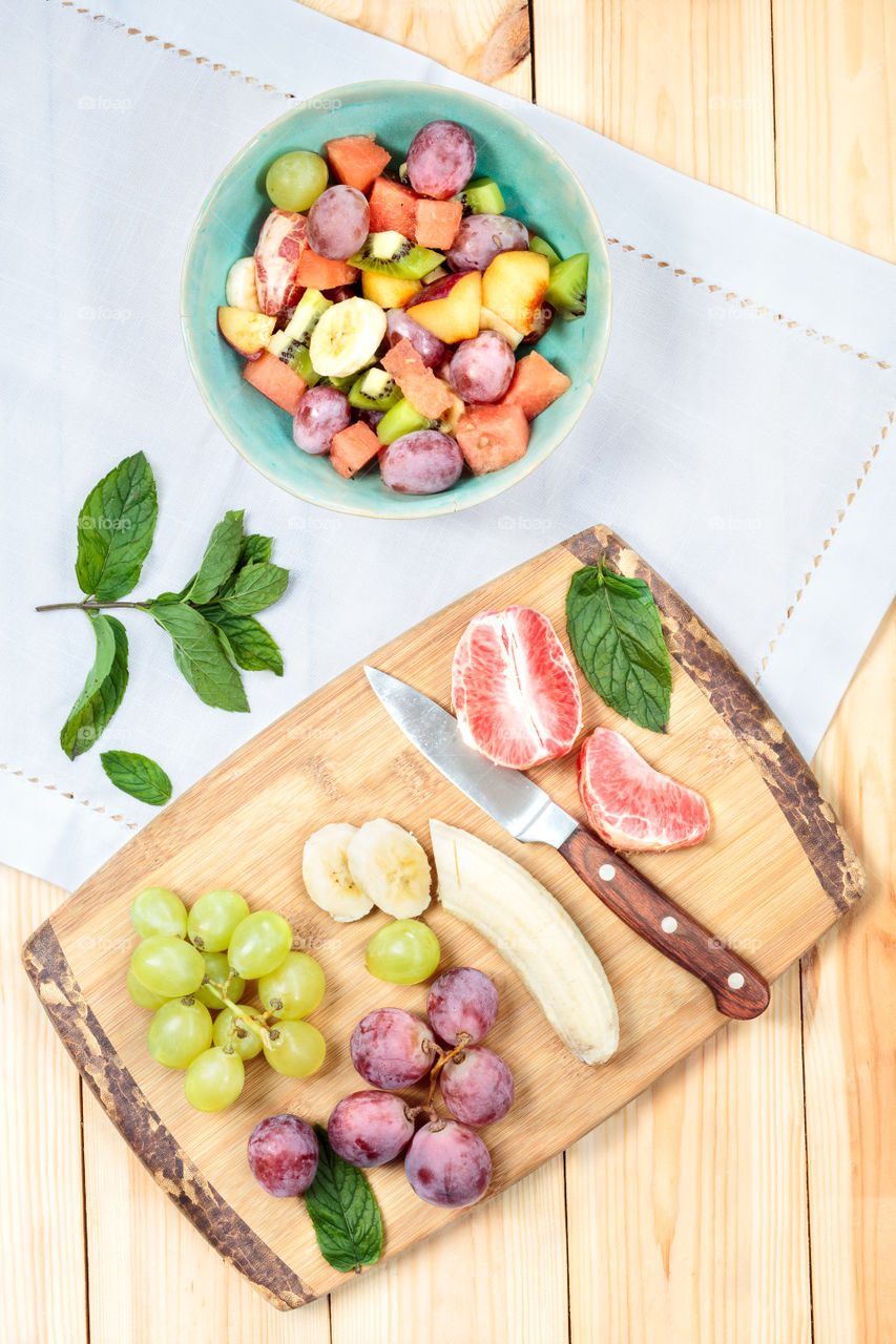 High angle view of sliced fruits