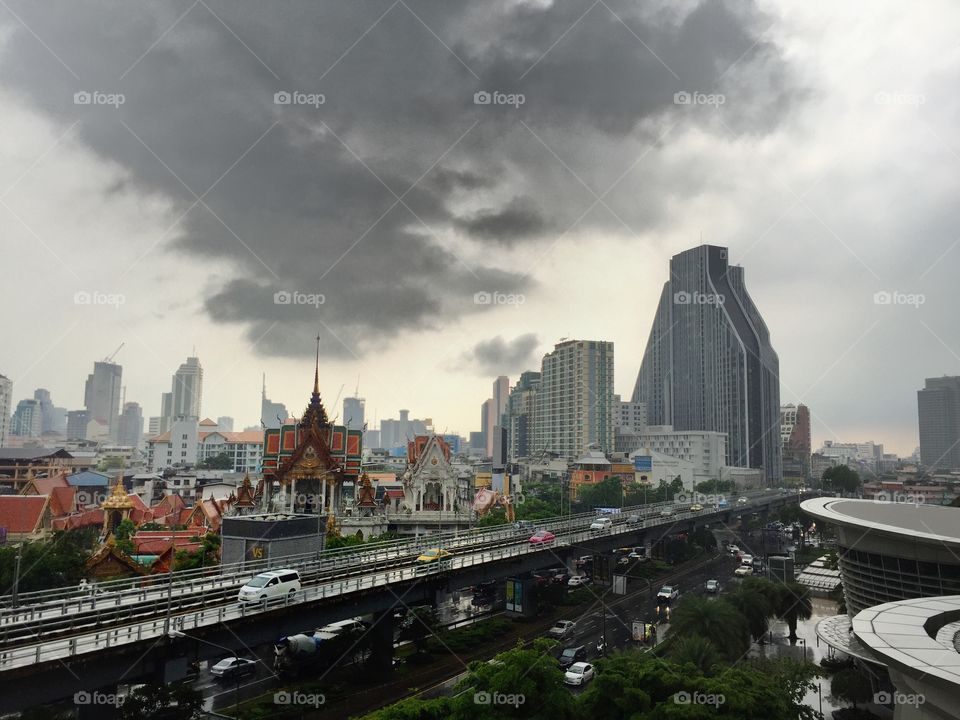 City under the thunderstorms 