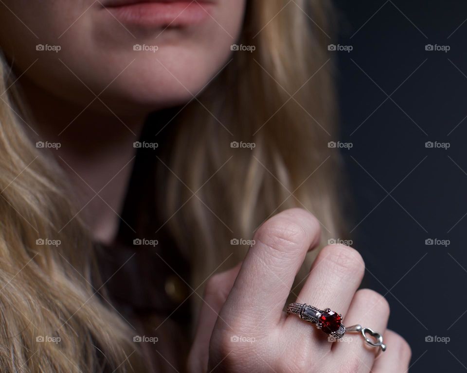 Ruby ring accompanied by a heart ring