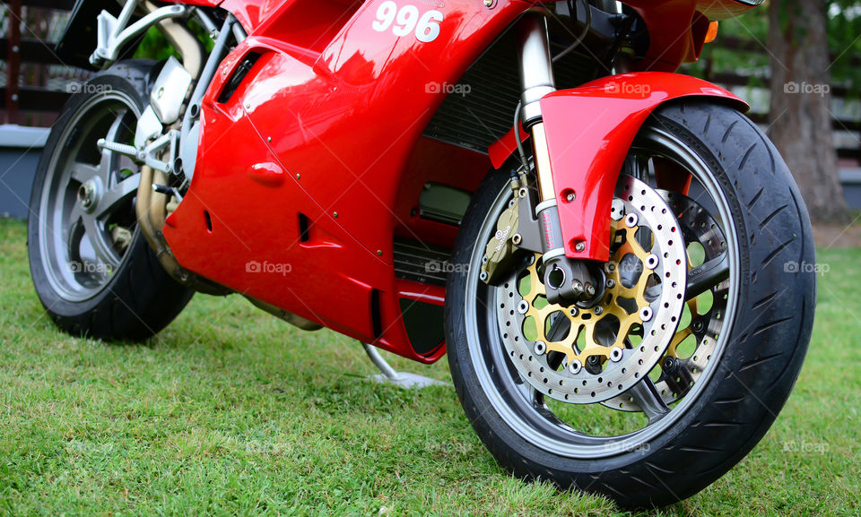 red ducati 996s motorcycle outdoors