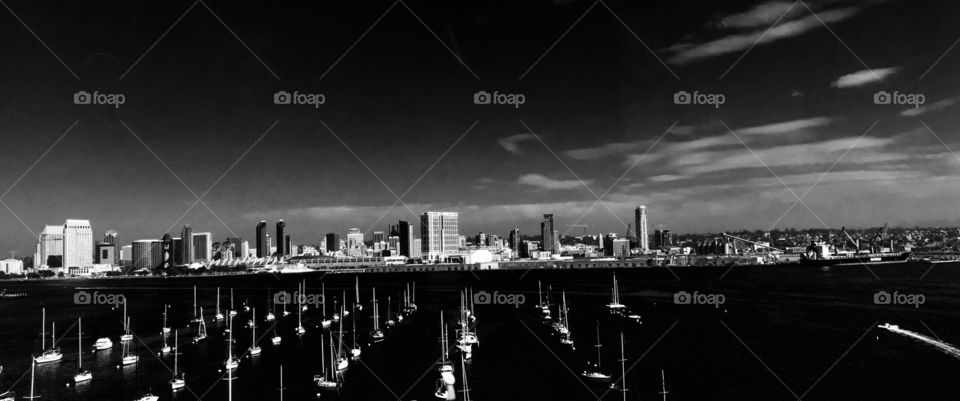 Foap Mission Local Treasures! View Of San Diego Skyline and Harbor From The Coronado Bridge Black And White!