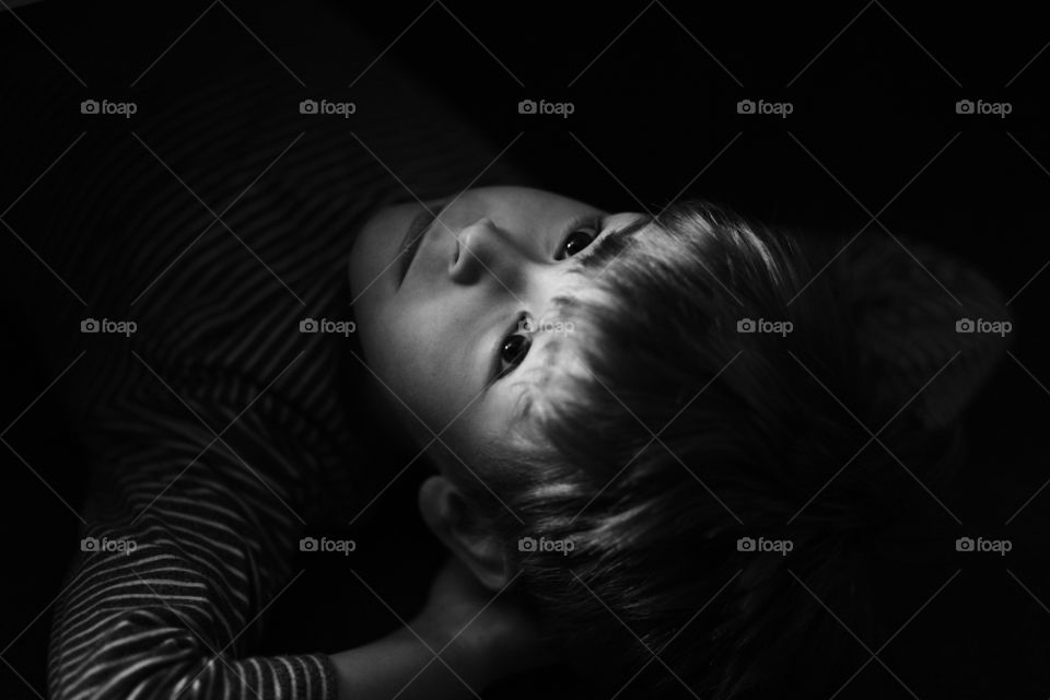 Black and white boy portrait. Monochrome portrait of five year old boy