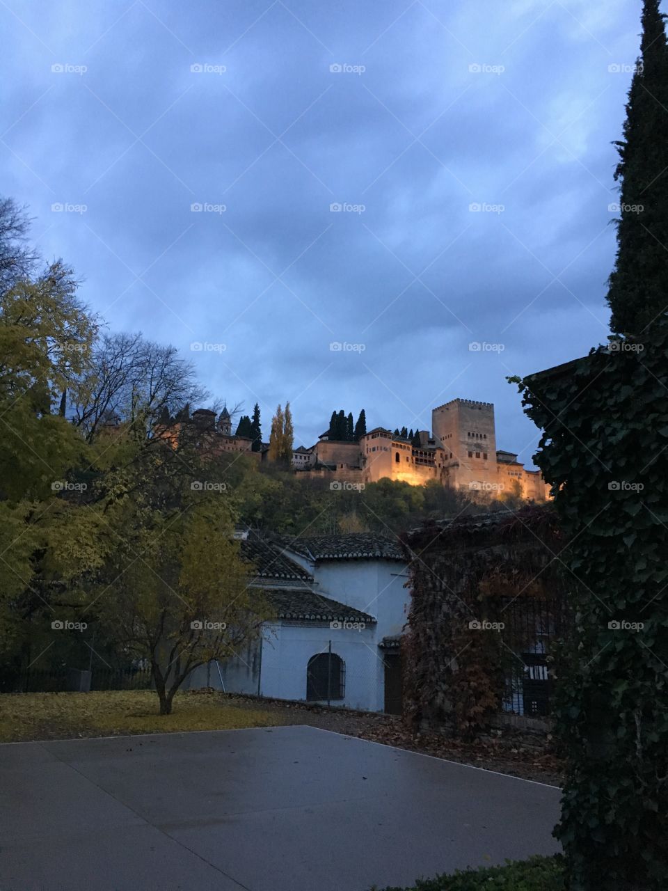 Granada Sacromonte, a view of Al Hambra palace just after sunset. 