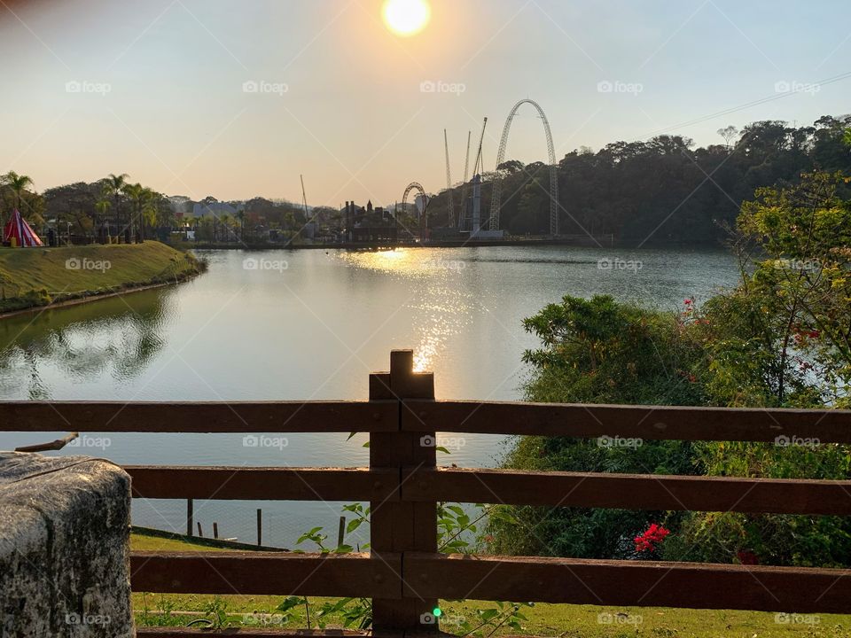 Late afternoon landscape at an amusement park