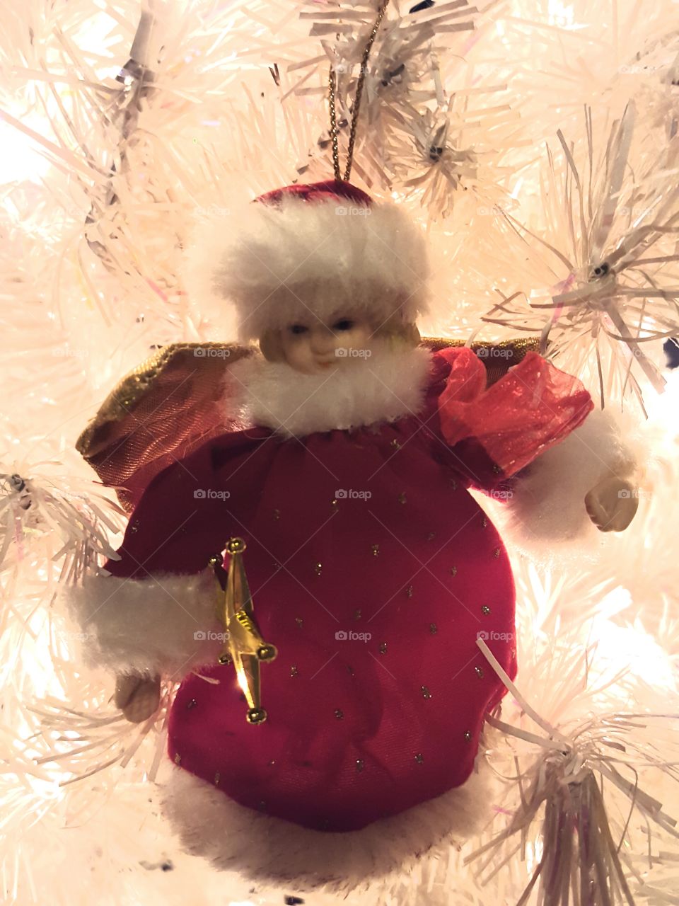 Christmas Angel Ornament on White tree