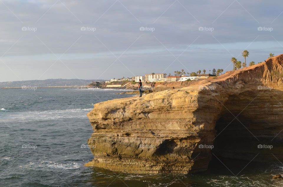 Panoramic nature views and rugged coastline of Sunset Cliffs in Ocean Beach area, San Diego, CA. 