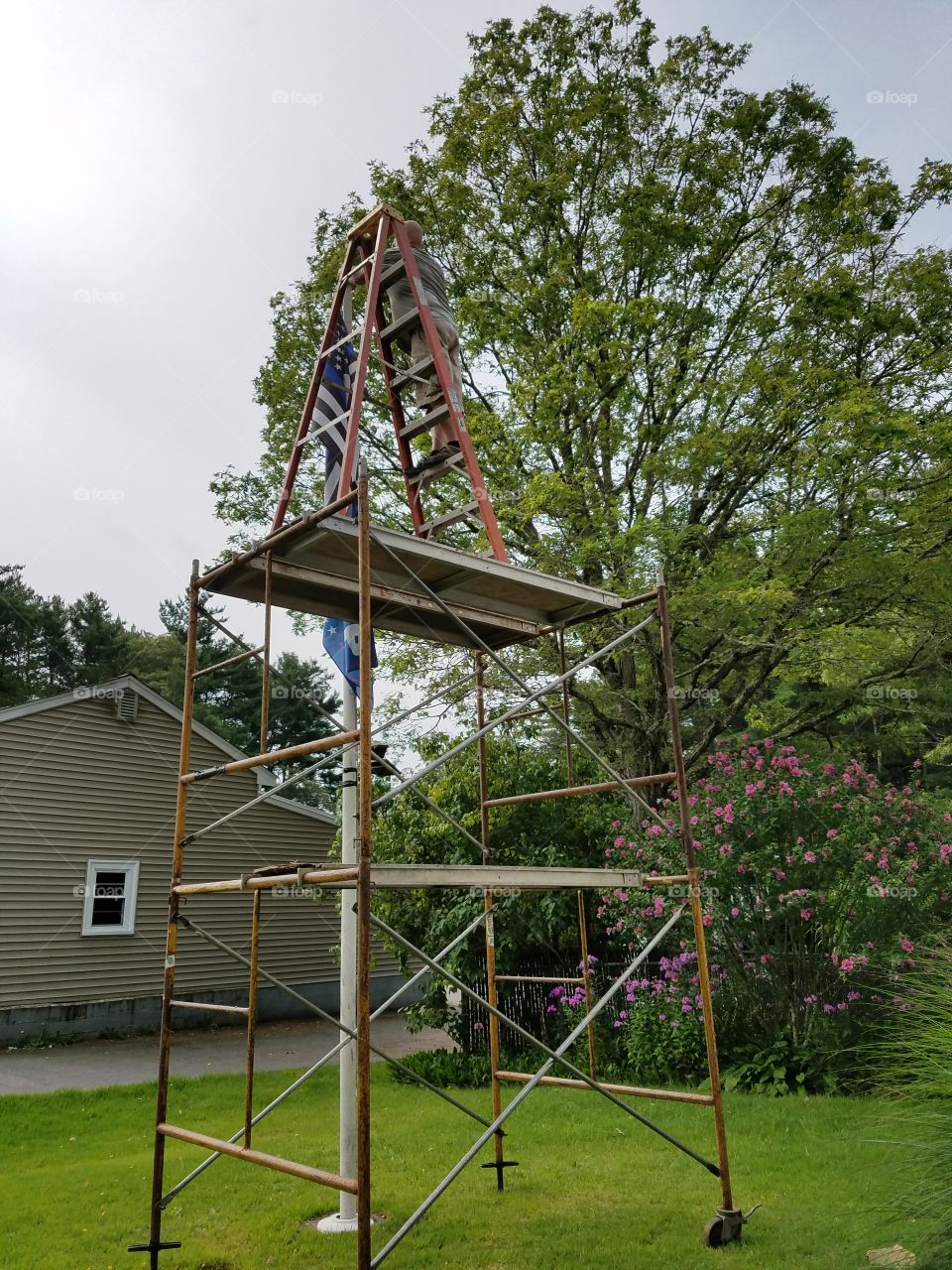 Staging set up to fix or repair.