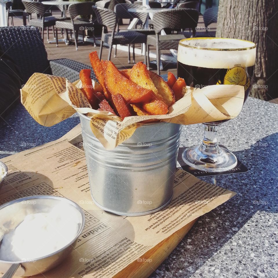 Bucket of fried bread to beer