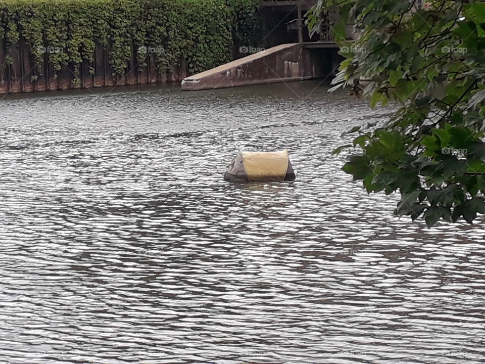 forsaken tent improbable unlikely water strange dirty floating camping tree
