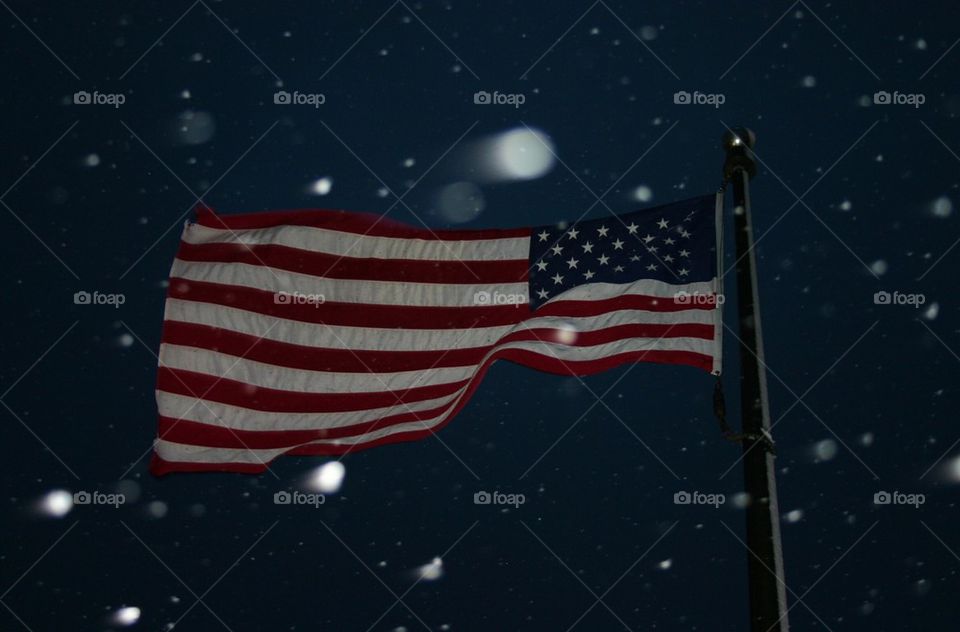 American flag in the snow