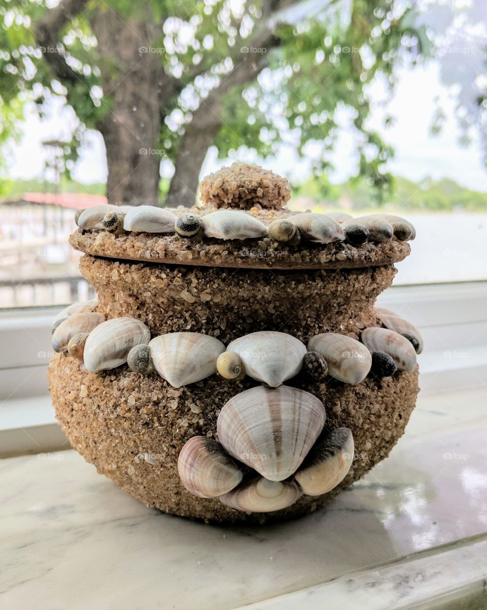 Shell covered urn
