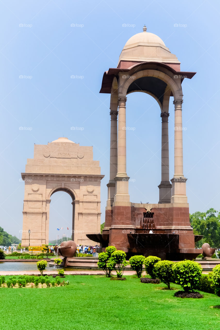 Rajpath, Raisina Hill, New Delhi, India January 2019: The Canopy lies 150 meters from the India Gate. The vacant canopy, constructed in red sandstone, is a symbol of British’s retreat from India.