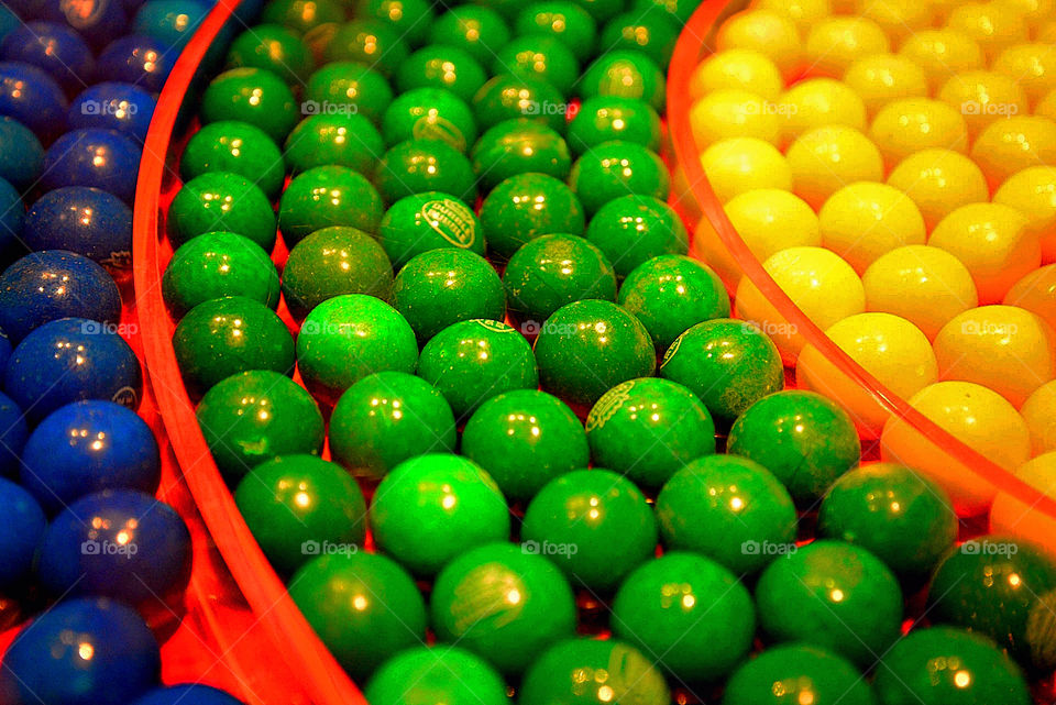 bubble gum table. table filled with gumballs