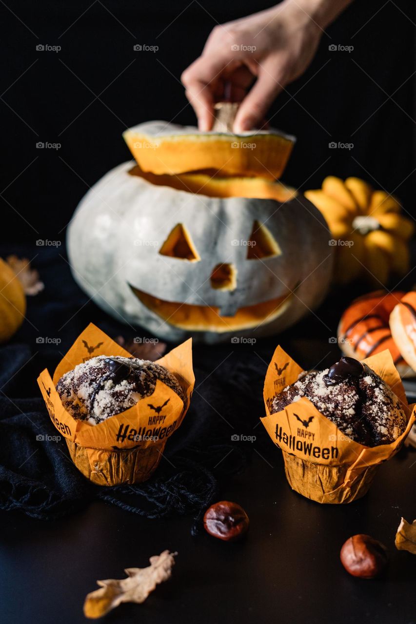 Happy Halloween sweets. Home made cupcakes and donuts with a Halloween theme to enjoy.