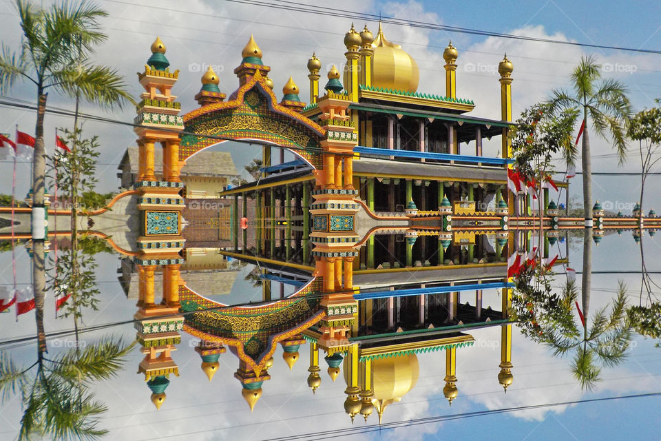 the reflection of beauty mosque in central java,  Indonesia