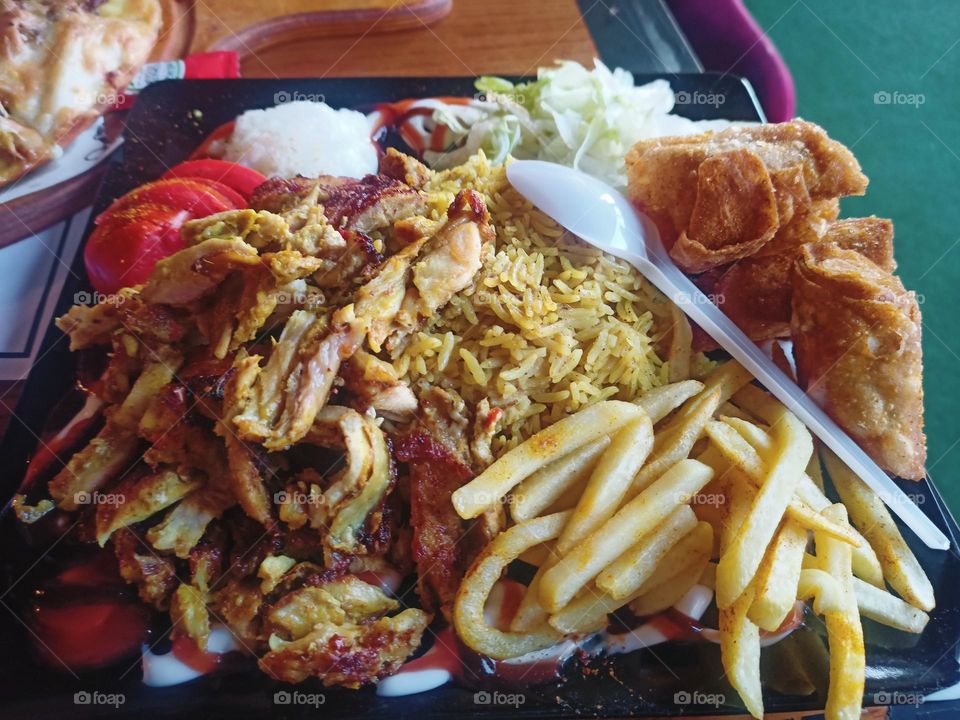 mix of potatoes, rice and chicken shawerma ❤️