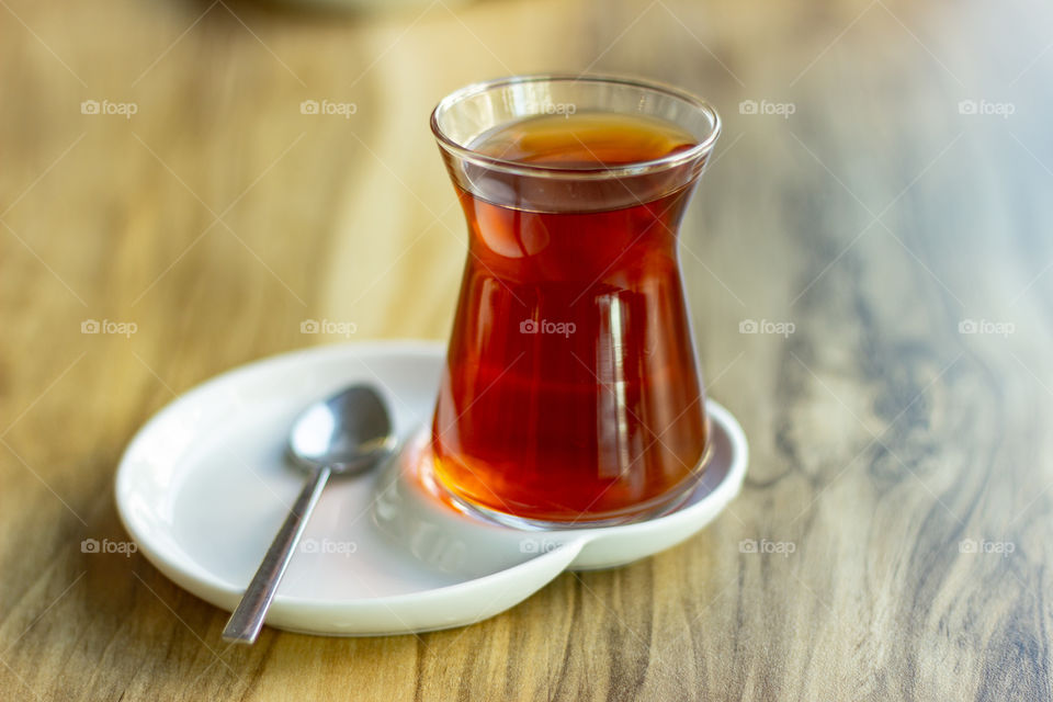 Traditional Turkish tea on the wooden table