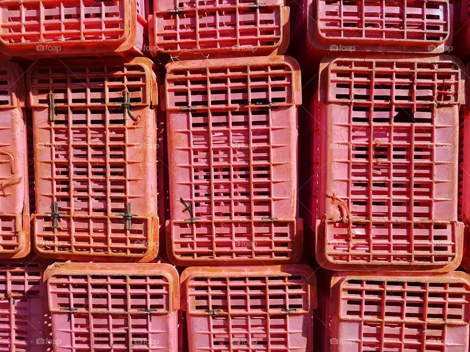 empty stacked fruit crates