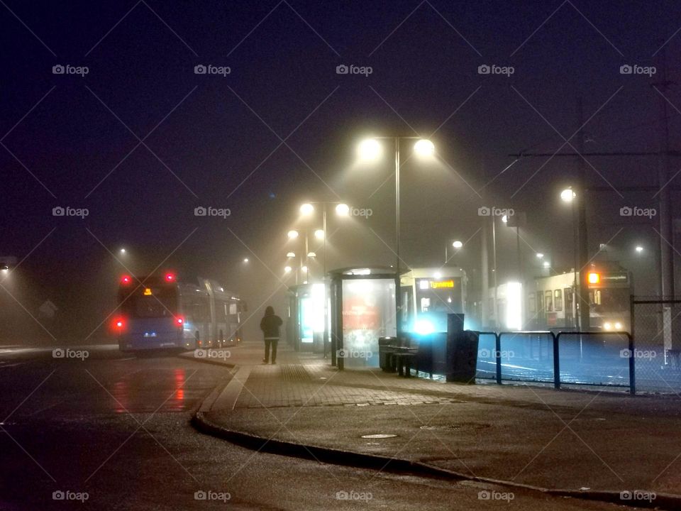 Early morning at the bus stop