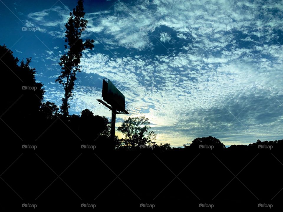 Beautiful Sunset With Cloudy Sky, Cirrocumulus Stretched Flat With Dark Side Of Road. 