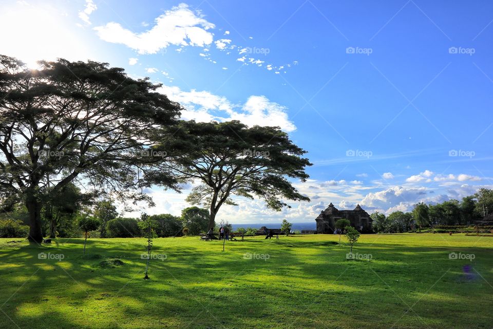 green fields in ratu boko archaelogical site, near Jogjakarta, Indonesia
