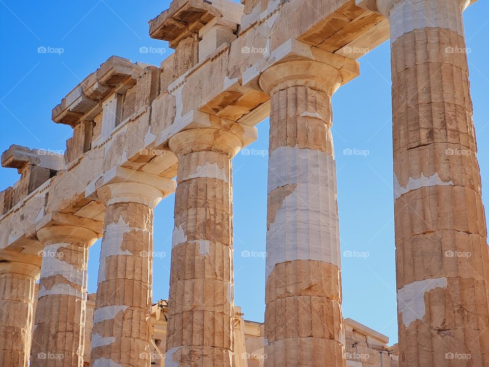 detail of the colonnade of the Parthenon in Athens