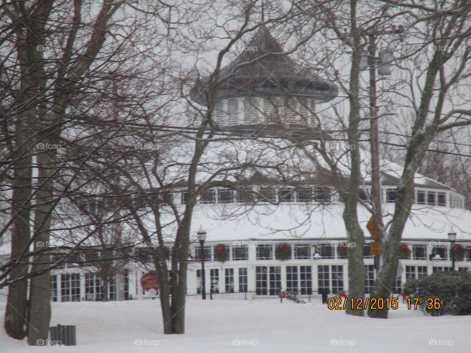 Riverside carousel. Closed for winter stillness beauty