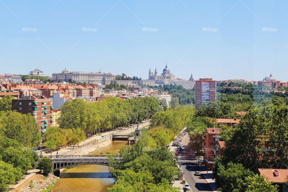 Traveling over the city of Madrid 