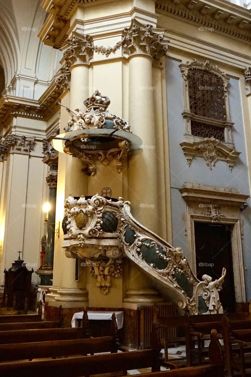 Pulpit at Parroquia de Santa Bárbara, Madrid, Spain 