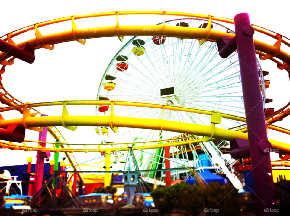 roller coaster ferris wheel santa monica pier pier rides by KeriA