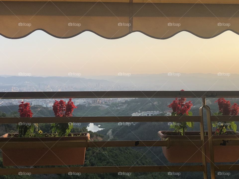 Balcony, villa, sunset flowers, good vibes