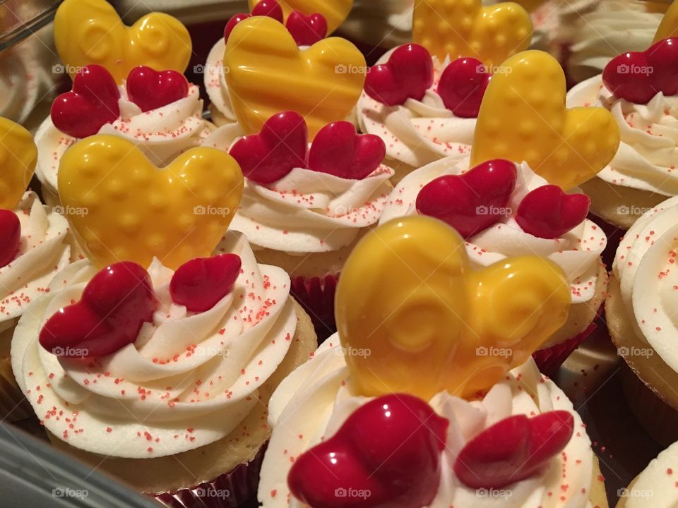 Homemade Vanilla Cupcakes with Buttercream Icing and Chocolate Hearts