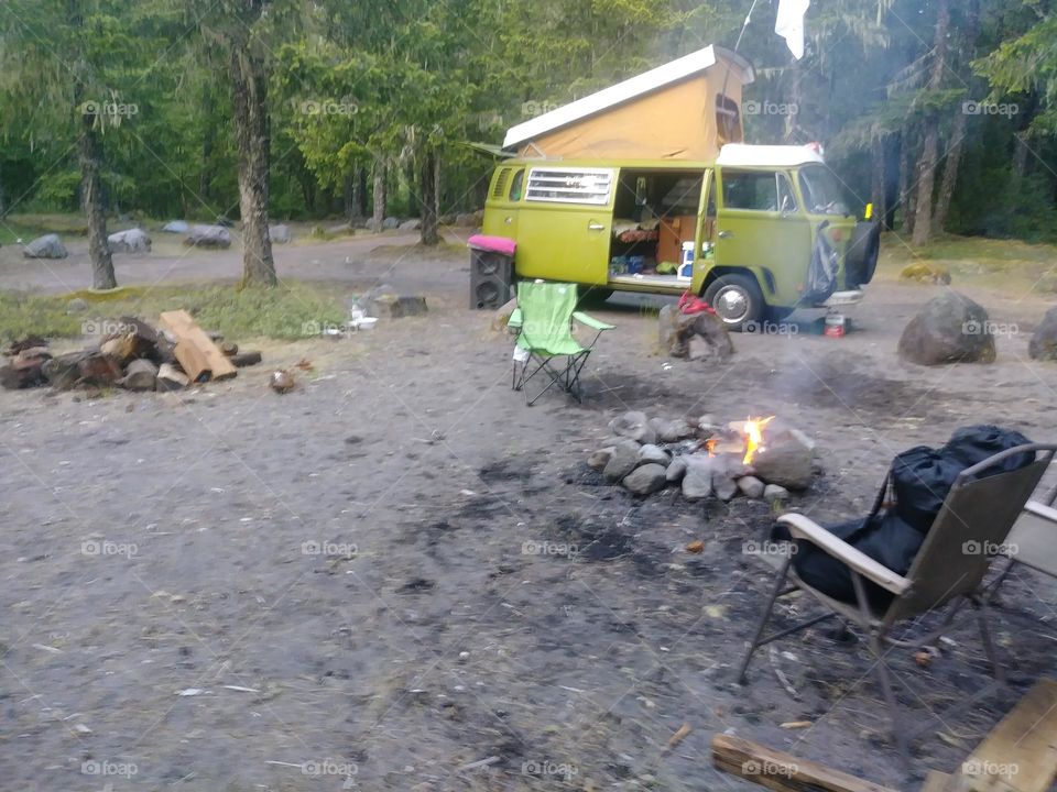camping with a VW camping bus. so much fun