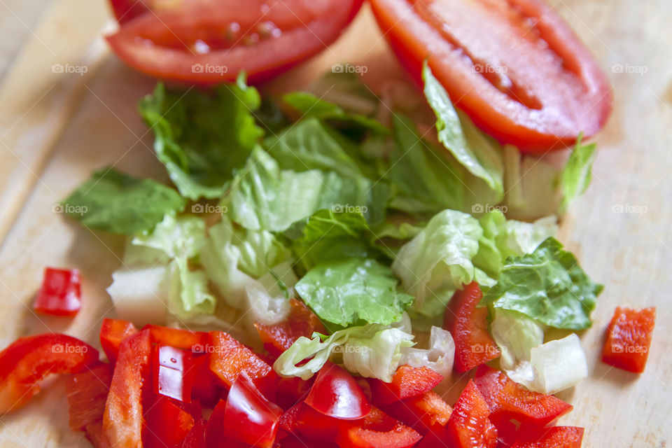 Freshly cut ingredients for a salad