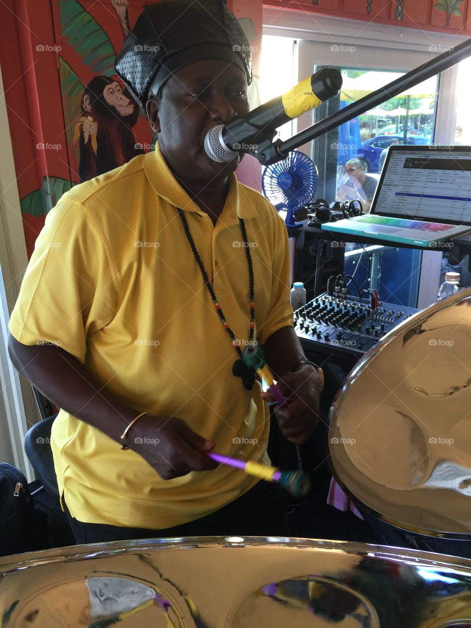 Man playing  steel drums in restaurant, Lauderdale by the Sea, Florida, USA 