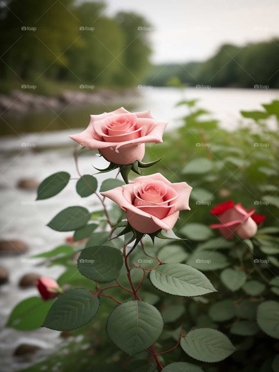 Beautiful roses by the river