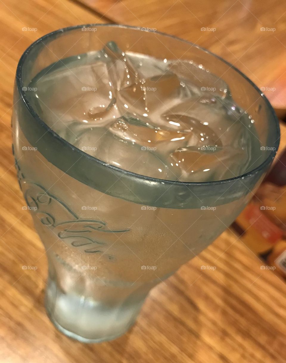 A glass of ice water at Denny’s after a workout. It is good for the body and surpasses sugary beverages.