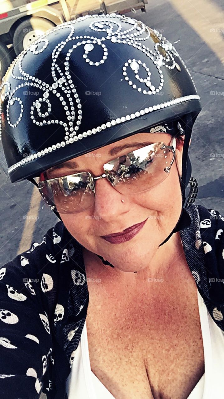 Ready to ride . This is just me and my sparkle a motorcycle helmet ready to ride