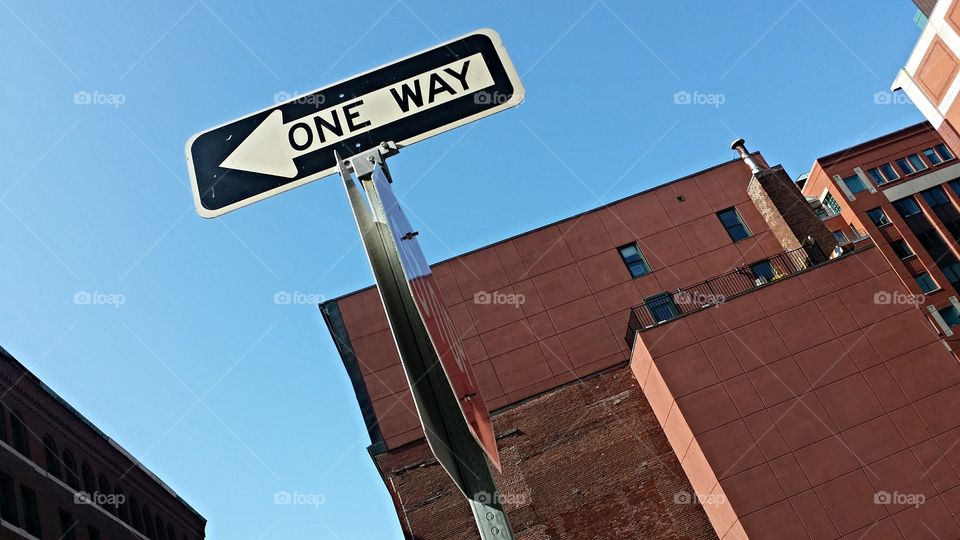 one way street. while walking on the street looking up I could see this