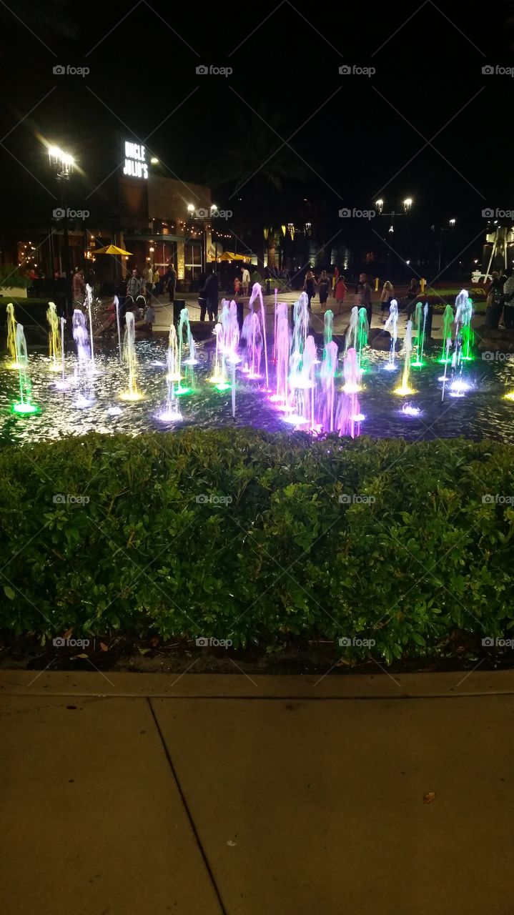 lights, fountain, brushes, night