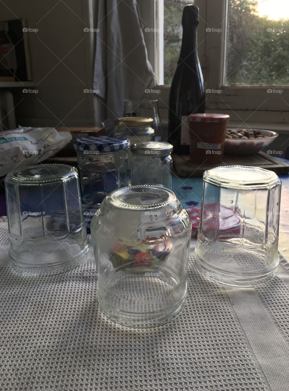 Preparing the jam jars