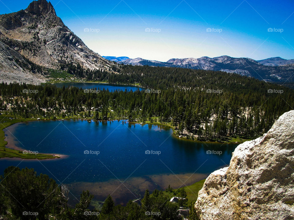 Mountaintop view of one of the Young Lakes in Yosemite, California.